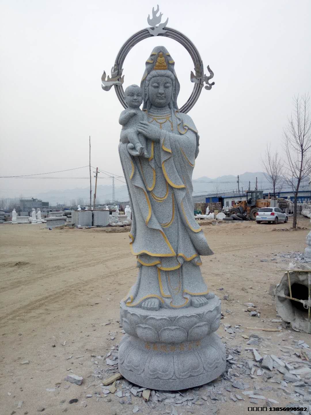 合肥景区雕塑芝麻灰佛像高3米，结合不锈钢雕塑。