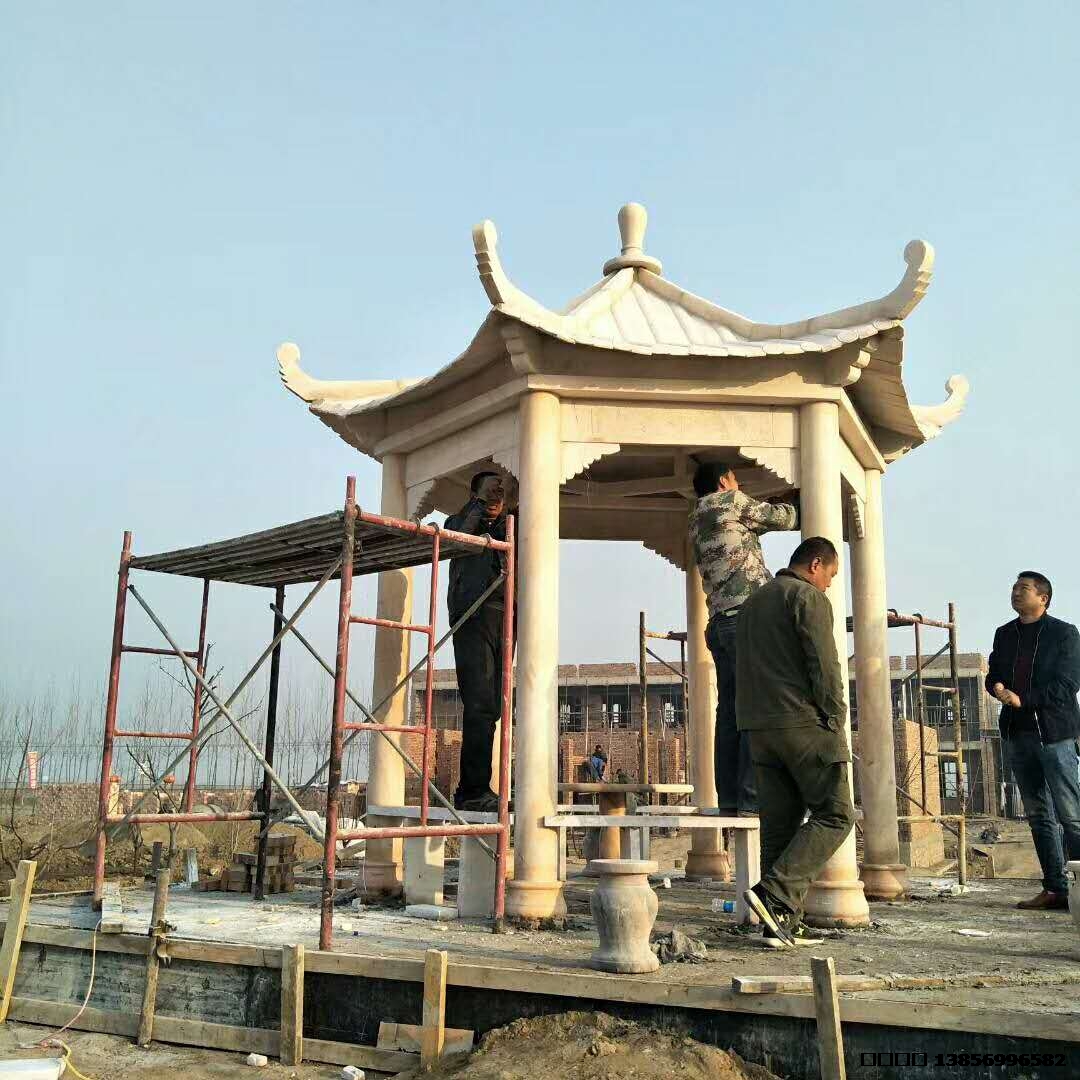 凉亭雕刻，材质：晚霞红，直径3米，高3.8米。